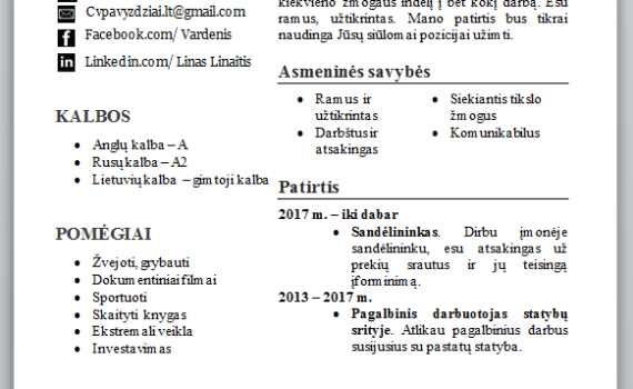 Pardavėjo CV pavyzdys Lietuviškas šablonas.